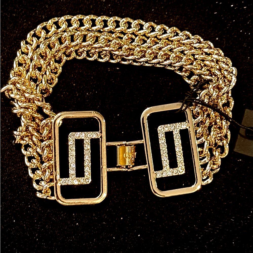 Christian Siriano Gold Multi Chain Bracelet with Crystal Details